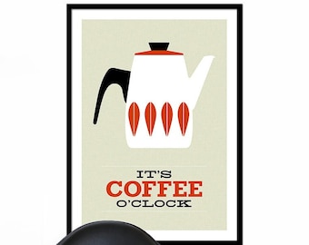 Cathrineholm poster print - It's Coffee O'clock - Large 50 x 70 cm size - Red - Cathrineholm Mid Century modern home tea coffee kitchen