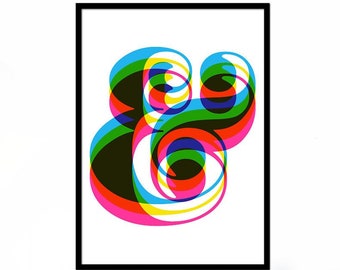 Typography poster print Retro graphic design font mid century modern kitchen art office - Ampersand 50 x 70 cm poster