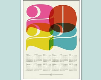 2022 calendar, Mid Century Modern, poster, retro kitchen art, office art print, Eames era, typography poster, graphic design 50 x 70 poster