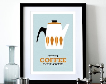 Cathrineholm poster print Catherineholm Mid century modern home art for kitchen coffee tea  - It's Coffee O'clock- Orange A3