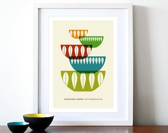 Cathrineholm poster print Mid century modern vintage home retro kitchen art - Vintage home Cathrineholm 3 - A3