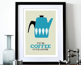 Cathrineholm poster print Cathrineholm Mid Century modern retro kitchen art coffee tea - It's Coffee O'clock A3