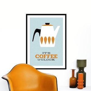 Cathrineholm poster print Catherineholm Mid Century modern Eames home tea coffee kitchen art It's Coffee O'clock Orange 50 x 70 cm image 1