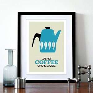 Cathrineholm poster print Cathrineholm Mid Century modern retro kitchen art coffee tea It's Coffee O'clock A3 image 1