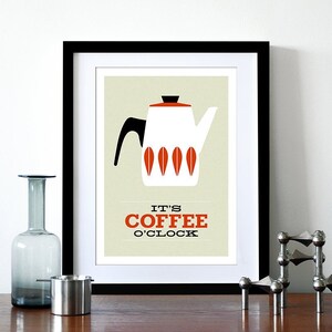 Cathrineholm poster print Mid Century modern home art for kitchen art tea coffee poster It's Coffee O'clock A3 Red image 1