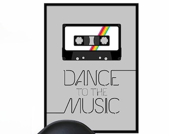 Retro poster print typography 70s 80s music cassette tape - Dance To The Music 2 - 50 x 70 cm large poster