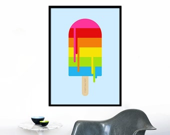 Retro poster rainbow lollipop print nursery kids bedroom mid century modern kitchen art office  - It Ain't Half Hot 50 x 70 cm