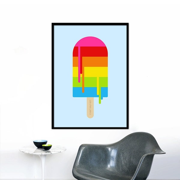 Retro poster rainbow lollipop print nursery kids bedroom mid century modern kitchen art office  - It Ain't Half Hot 50 x 70 cm