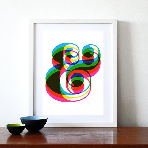 Ampersand poster retro typography print graphic design CMYK Rainbow font kitchen art office mid century modern - Ampersand A3