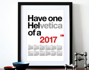 2017 calendar, new year, Helvetica poster print, retro typography, Mid Century Modern, office art, kitchen art - Helvetica wall calendar A3