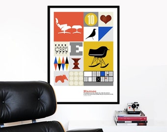 Eames poster print mid century modern kitchen art retro office art Herman Miller nursery art - The World of Eames - 50x 70 cm