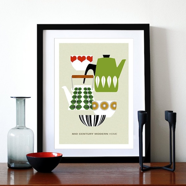 Mid Century Modern poster print retro Scandinavian cathrineholm Stig Lindberg tea coffee kitchen art - Mid Century Modern Home 1 A3