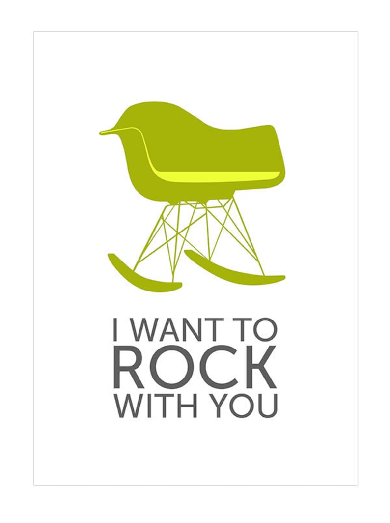 Eames poster print Mid Century Modern retro Herman Miller rocker chair home nursery Kitchen art I want to rock with you Olive 50 x 70 image 2