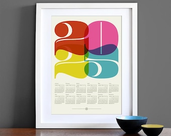 Calendar 2024, Mid Century Modern, poster, retro kitchen art, office art print, Eames era, typography poster, graphic design, A3 print
