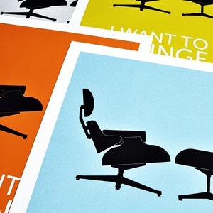 Eames poster print Mid Century Modern Herman Miller chair kitchen art office home I Want To Lounge With You Grey A3 image 3