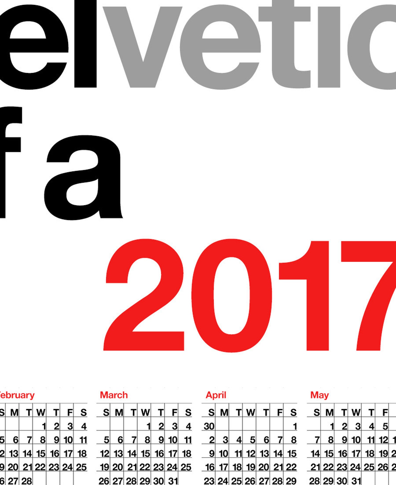 2017 Calendar Helvetica Poster Print New Year Swiss Etsy UK