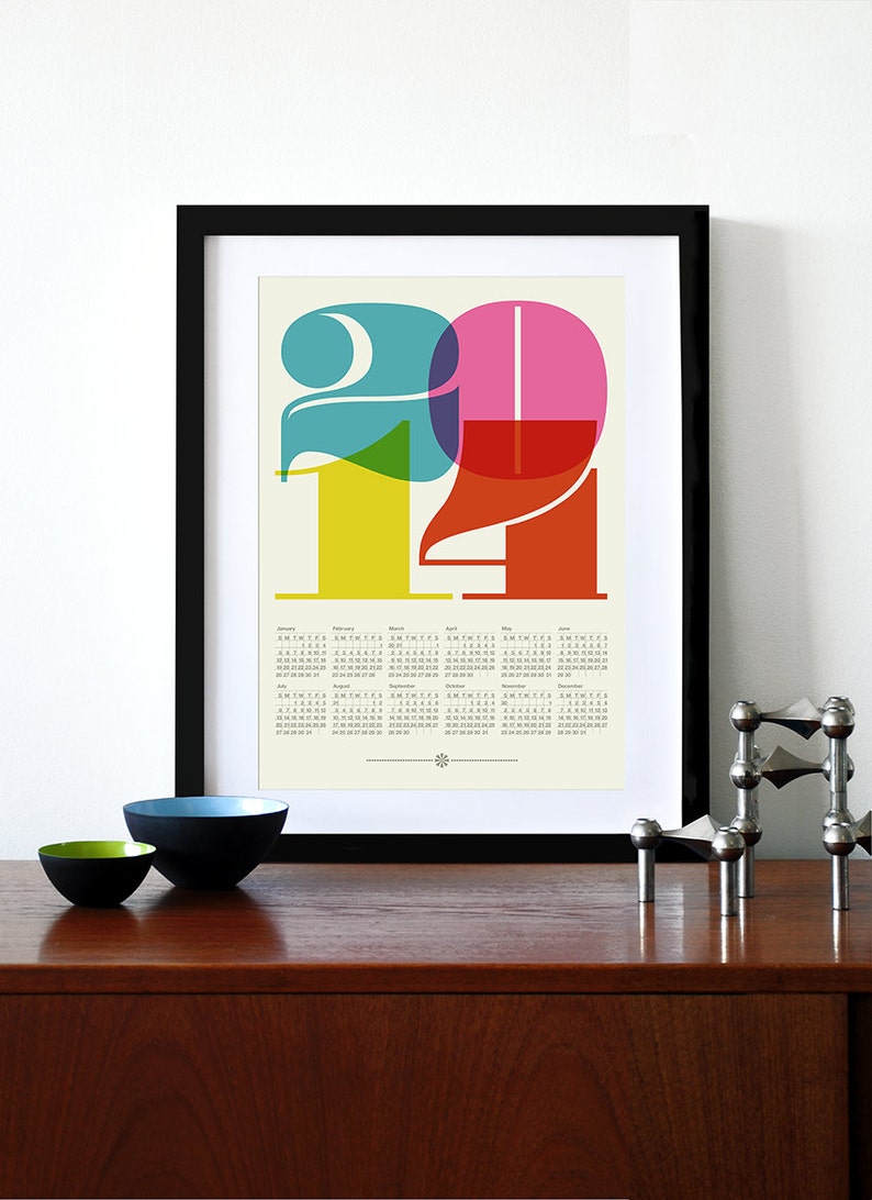 2014 calendar print poster Mid Century Modern vintage kitchen retro art cmyk retro office Eames A3 image 1