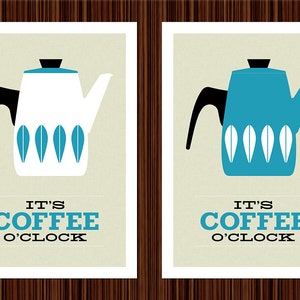 Cathrineholm poster print Cathrineholm Mid Century modern retro kitchen art coffee tea It's Coffee O'clock A3 image 2