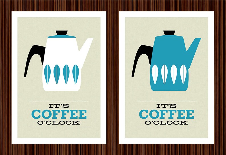 Cathrineholm poster print Cathrineholm Mid Century modern retro kitchen art coffee tea It's Coffee O'clock A3 image 2
