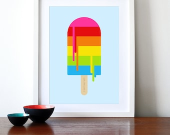 Retro poster rainbow print nursery kids bedroom kitchen art office mid century modern - It Ain't Half Hot A3