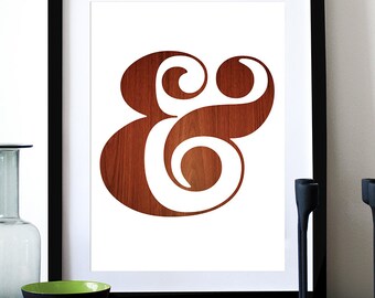 Poster ampersand print typography retro graphic design kitchen art office wall decor nursery art mid century modern - Ampersand - Wood A3