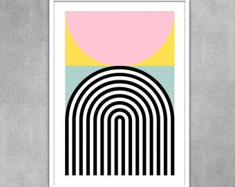 Abstract geometric poster mid century modern art pastel colour print kitchen art nordic scandinavian design office art - Brutal 2 50 x 70cm