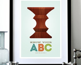 Eames poster print Mid Century Modern Herman Miller vintage furniture retro kitchen art nursery - Know Your ABC A A3