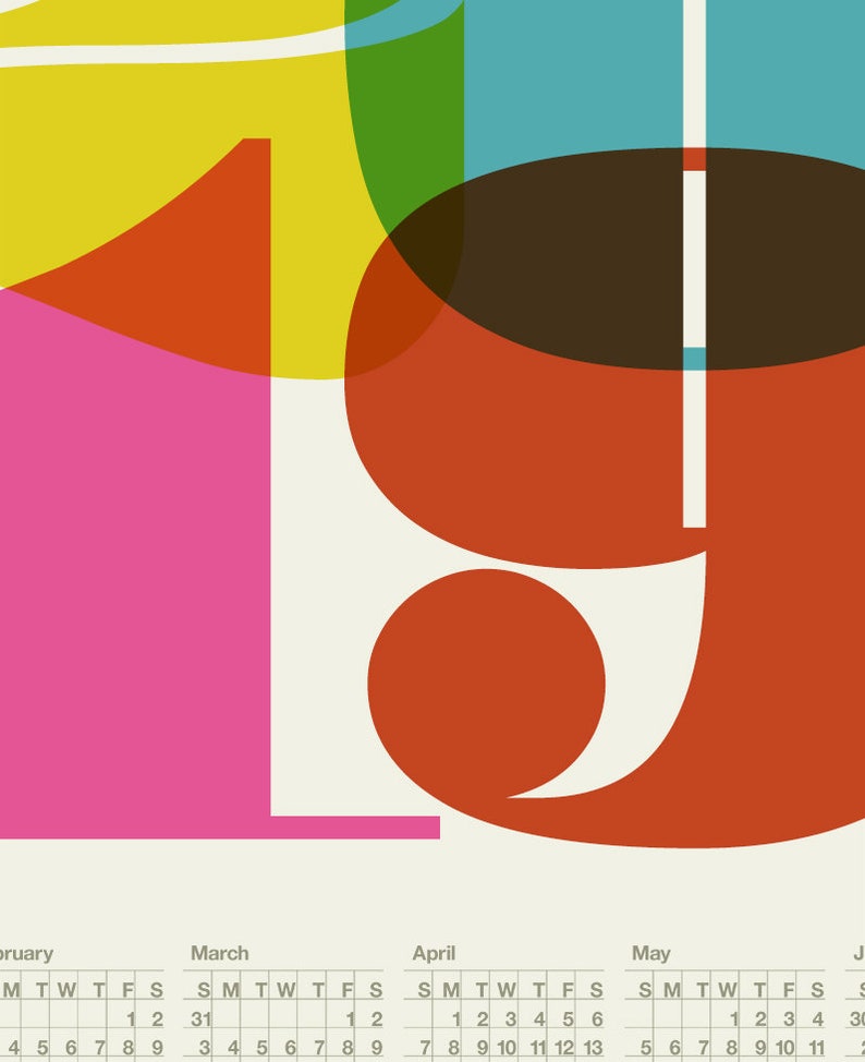 2019 Calendar Poster Mid Century Modern Retro Kitchen Print Etsy UK