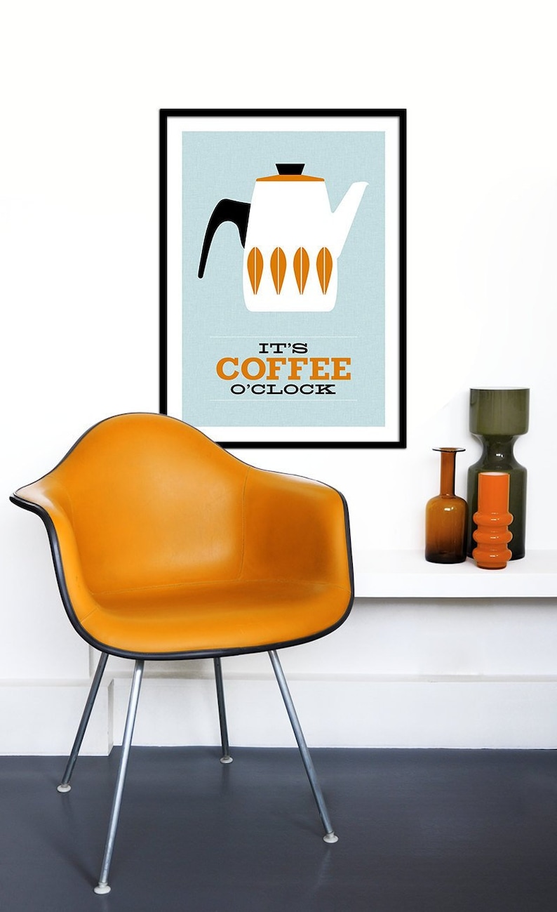 Cathrineholm poster print Catherineholm Mid Century modern Eames home tea coffee kitchen art It's Coffee O'clock Orange 50 x 70 cm image 1
