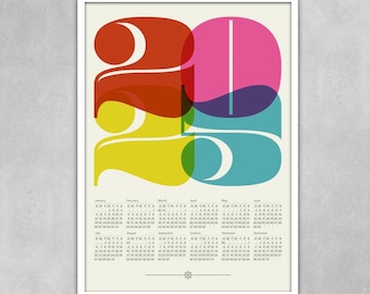 2025 calendar, Mid Century Modern, poster, retro kitchen art, office art print, Eames era, typography poster, graphic design 50 x 70 poster