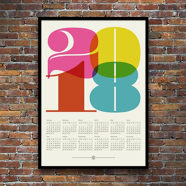 2018 Kalender, Mid Century Modern Poster, Retro-Küche Kunst, Büro Kunstdruck, Eames Ära, Typografie Poster, Grafik-Design, 50 x 70 Plakat