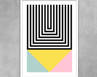 Geometric art poster abstract wall decor pastel kitchen art office art mid century modern interior design scandinavian  - Brutal 1 50 x 70cm