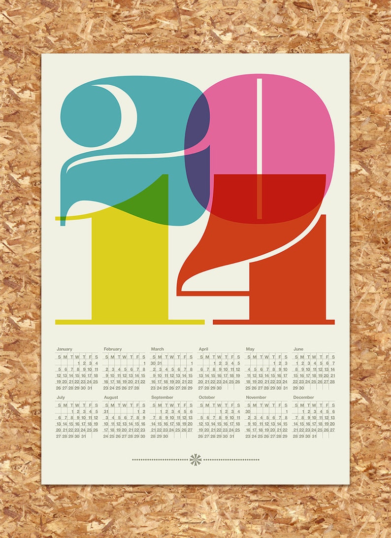 2014 calendar print poster Mid Century Modern vintage kitchen retro art cmyk retro office Eames A3 image 4