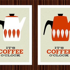 Cathrineholm poster print Mid Century modern home art for kitchen art tea coffee poster It's Coffee O'clock A3 Red image 2