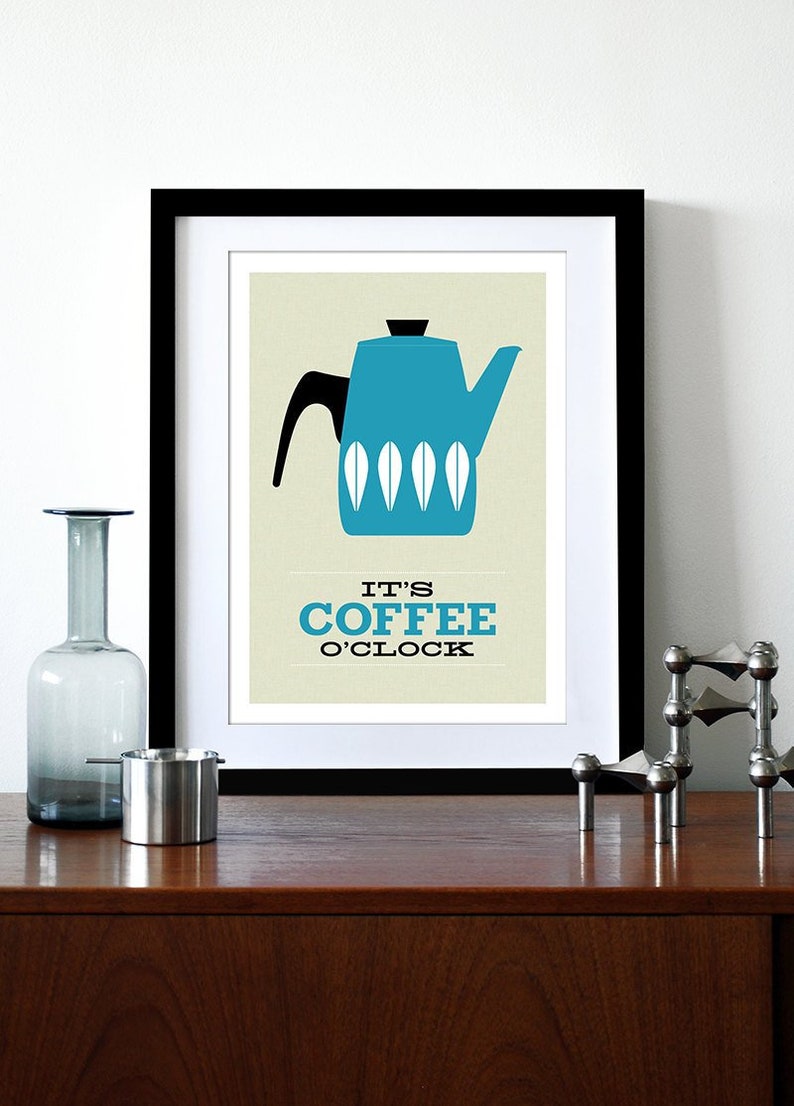 Cathrineholm poster print Cathrineholm Mid Century modern retro kitchen art coffee tea It's Coffee O'clock A3 image 1