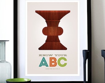 Eames poster print Mid Century Modern vintage Herman Miller furniture retro kitchen art nursery - Know Your ABC B A3