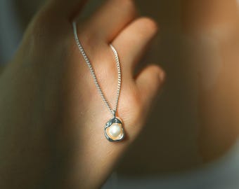 Freshwater Pearl Pendent Necklace, Single Real Pearl Necklace, Bridal Jewelry, Wedding Necklace, Christmas Necklace, Bridesmaid Gift for Her