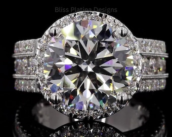 5.00 Ct Round Lab Grown Diamond Halo Engagement Ring: Solid Gold (White, Rose)