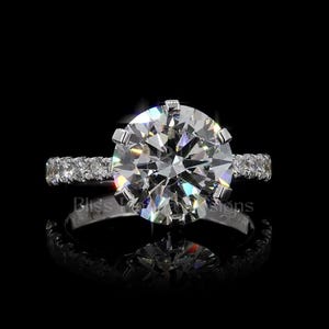 4.0Ct Round IGI Lab Grown Diamond Engagement Ring, Solitaire Pave Ring, 14K 18K Fine Gold, Wedding Ring, Gift Her, Anniversary, 6 Prong