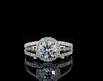 1.20 Carat Round Lab Grown Diamond Engagement Ring: 14K White Gold Halo Solitaire