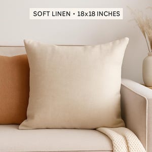 Set of 2 Beige Linen Pillow Covers – 18x18 Neutral Throw Pillows – Boho Farmhouse Decor – Natural Cushion Cover Pair