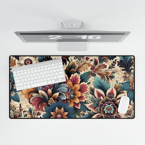 BOHO Floral Desk Mat Mousepad, Large Floral Pattern Mouse Pad, BOHO Office Decor, Desk Accessory, Floral Mouse Mat, BOHO Desk Blotter