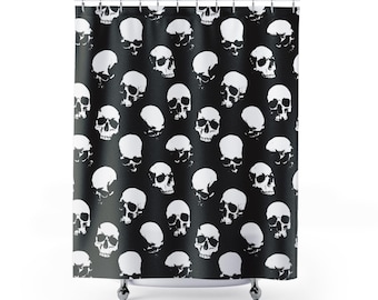 White Skull Pattern Shower Curtain | Gothic Bathroom Decor | 71" x 74"
