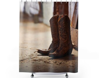 Cowboy Boots Shower Curtain – Rustic Western Bathroom Decor