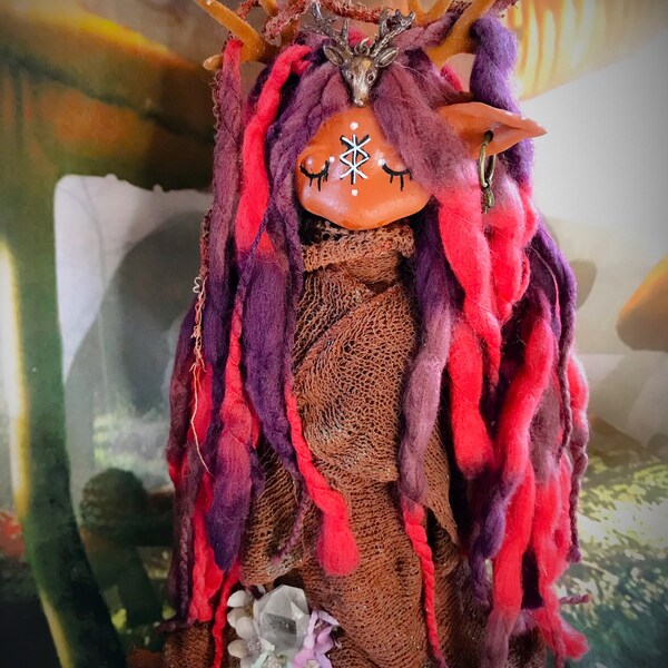 Protection, A Huldufolk Goddess Antlered Goddess Art Doll