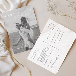 Vintage Postkarte Hochzeit Save the Date Foto, Hochzeitseinladung, anpassbare Hochzeitseinladung, Canva Digital Download, Instant Download Vorlage