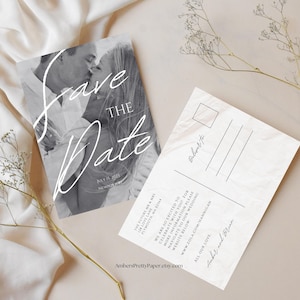 Carte postale "Retenez cette date" pour mariage vintage, faire-part de mariage personnalisable, téléchargement numérique Canva, modèle pour téléchargement immédiat, carte postale de mariage