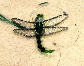 stained glass green dragonfly