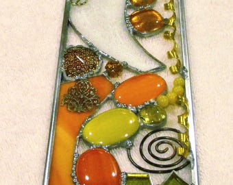 abstract glass art, yellow and orange