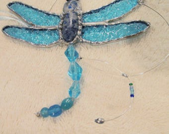stained glass blue dragonfly